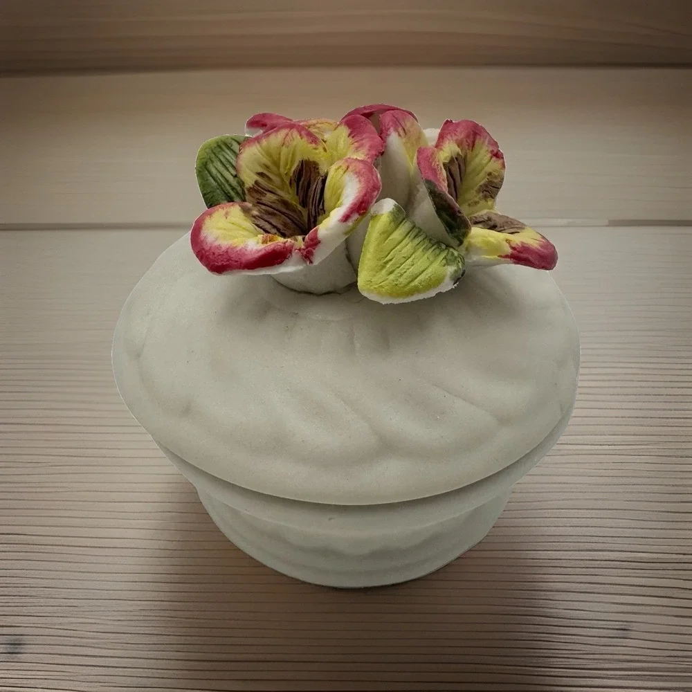 Victorian Trading Co Floral Porcelain Trinket Box Hand Painted w/ Box